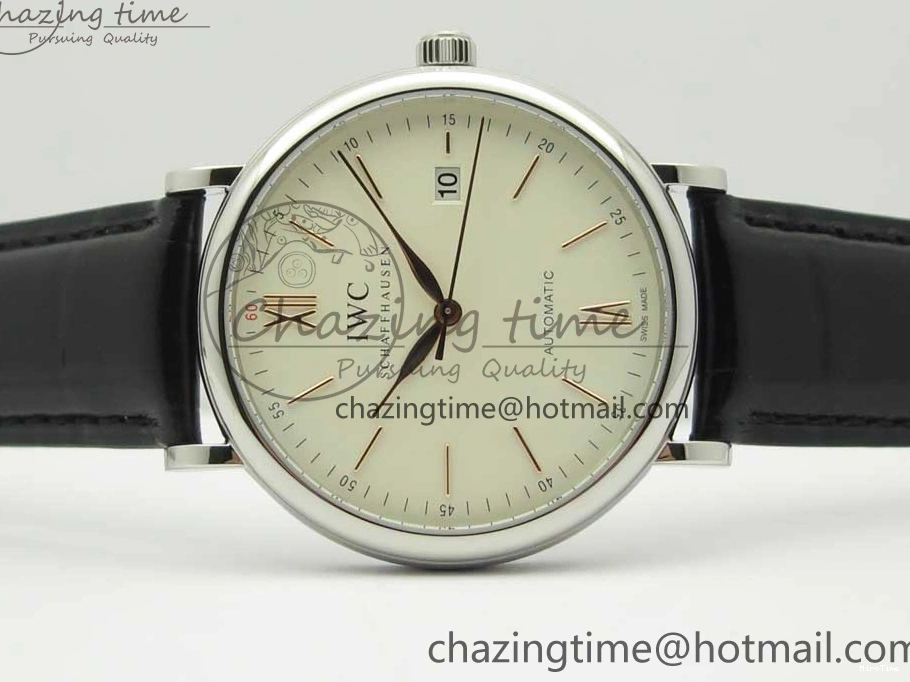 MIROTIME 0309 Portofino Automatic SS FKF 1:1 Best Edition White Dial RG Markers on Black Leather Strap A Stretchable 7141